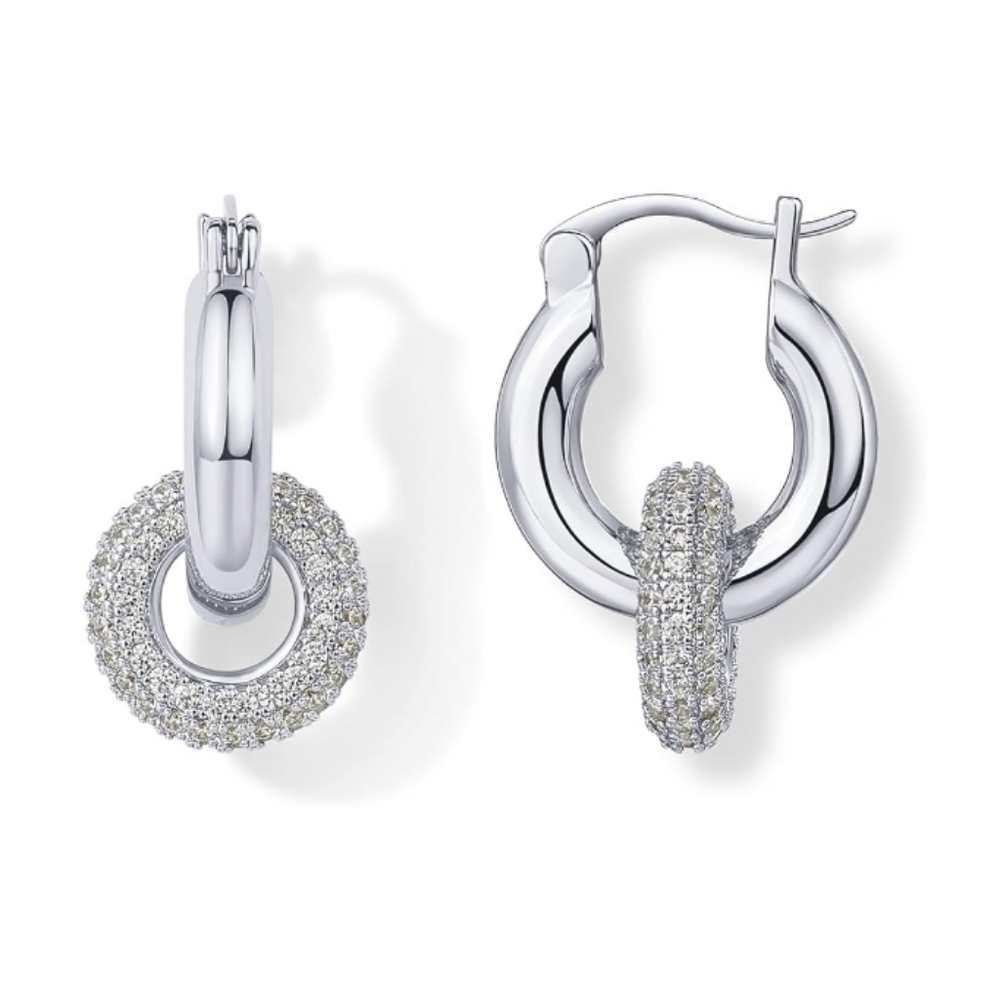 Silver Hoop Earrings with Crystal Accents